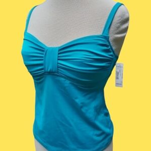 Teal Vintage Inspired Tankini Top Ruched Sweetheart Swim